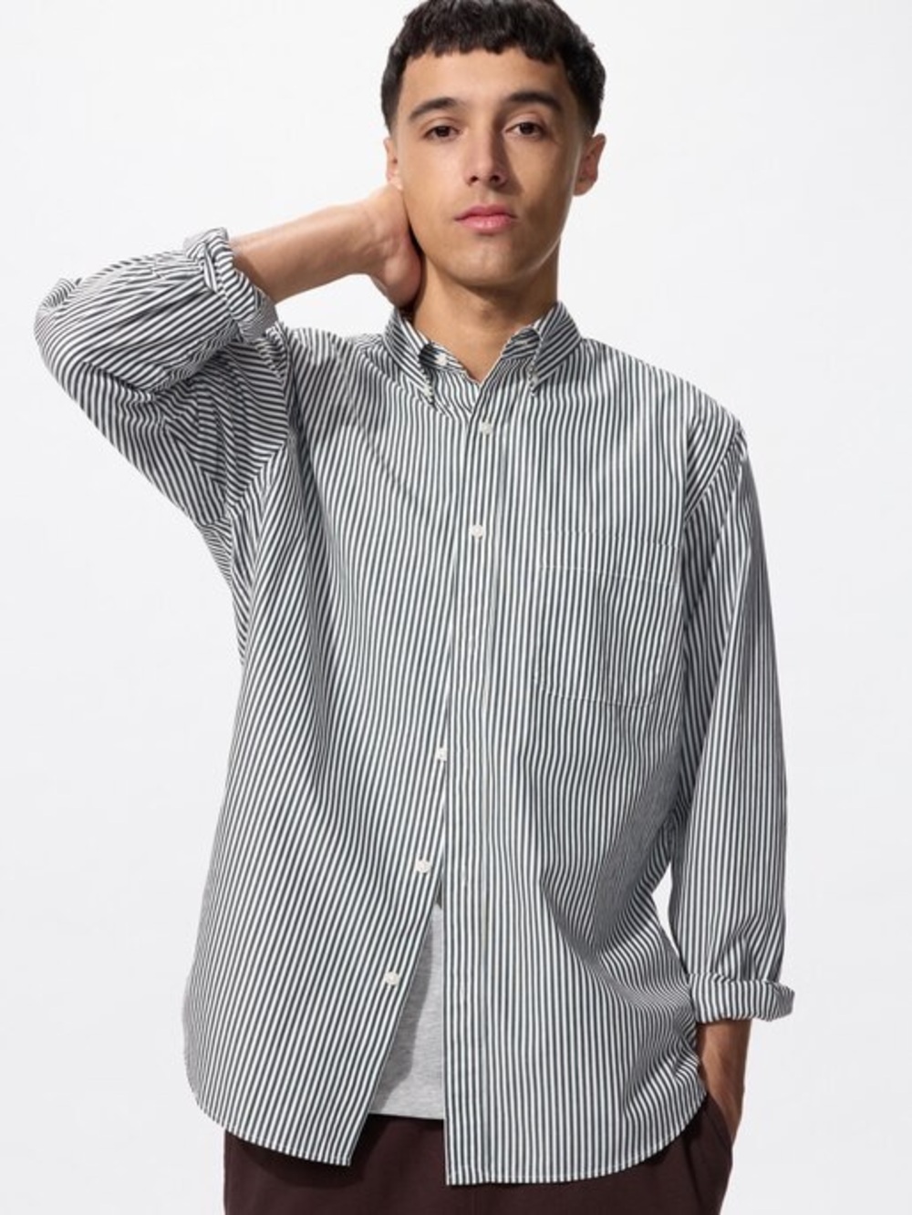 UNIQLO Extra Fine Cotton Broadcloth Preppy Normcore Casual Shirt Striped Men's L
